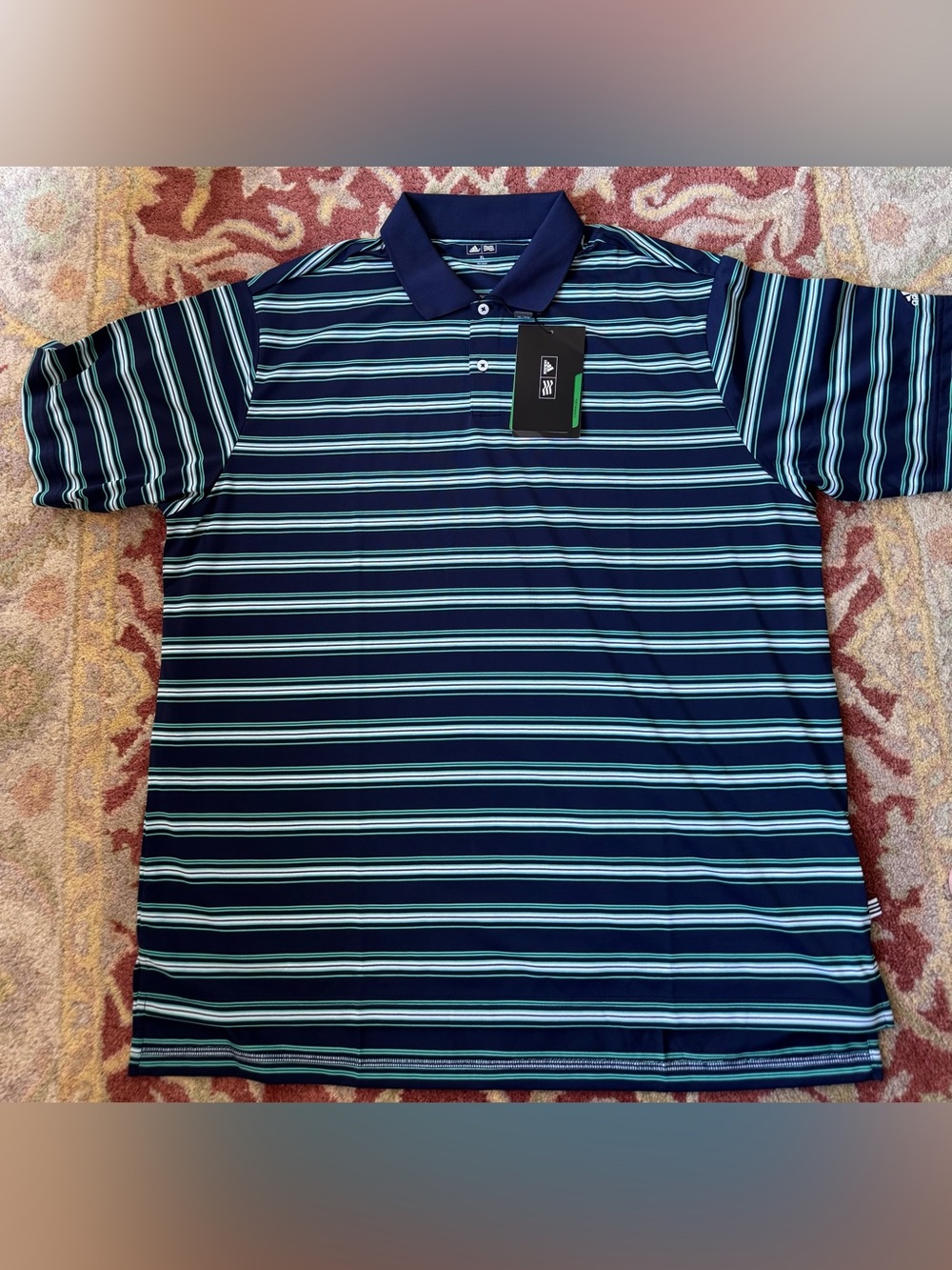 Men’s XL  navy and green stripe  NWT Addidas  stripe golf shirt
